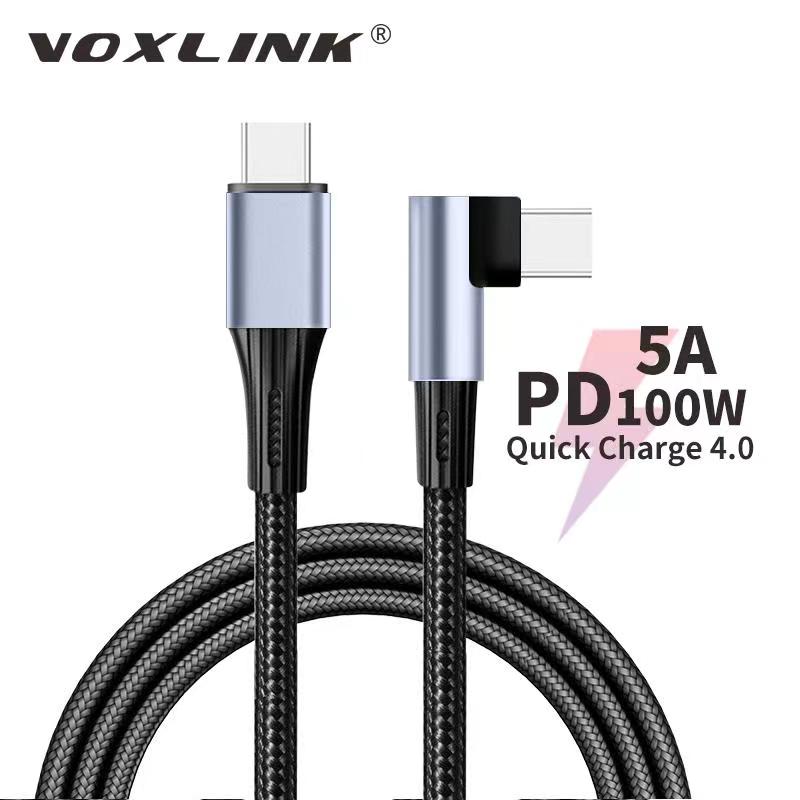 VOXLINK-화웨이 P40 삼성 S10 맥북 프로 데이터 라인 고속 충전 케이블, PD 엘보 5A 100W USB c타입